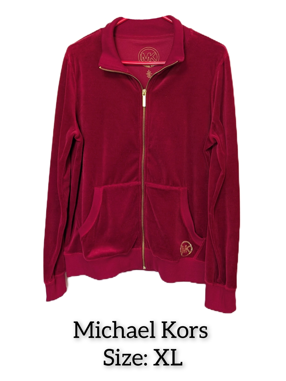 Michael Kors Plush Velour Zip-Up Jacket - Maroon Red